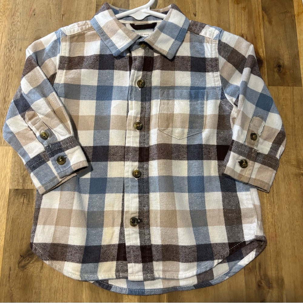 Plaid Kids Shirt - Blue, Brown, and Tan